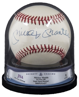 Mickey Mantle Single Signed OAL Brown Baseball (JSA & Beckett MINT 9)